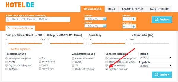 Hotel.de Suche