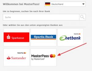 MasterPass Zahlung Bank wählen