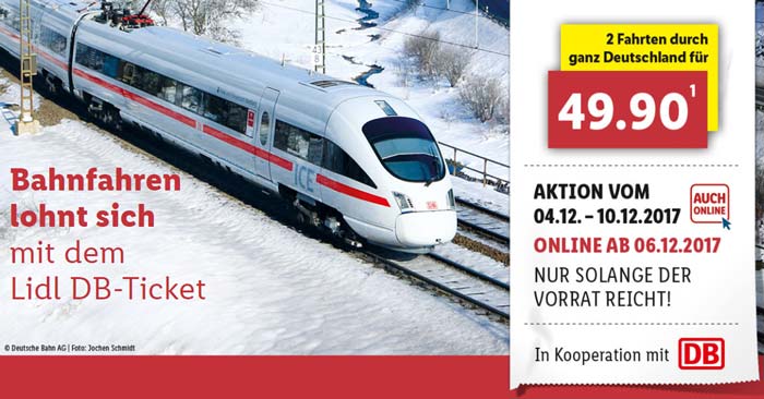 LIDL Bahnticket: 2 x Deutsche Bahn Fahrkarten für 49,90€