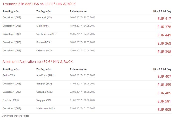 AirBerlin Flugziele USA & Asien