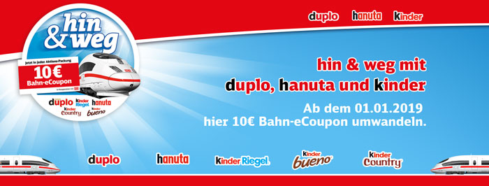 Ferrero Bahn Aktion 10€ Bahn Gutschein in hanuta, kinder