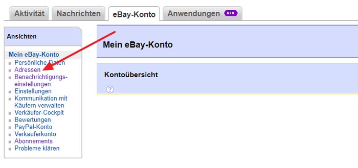 eBay Adresse ändern