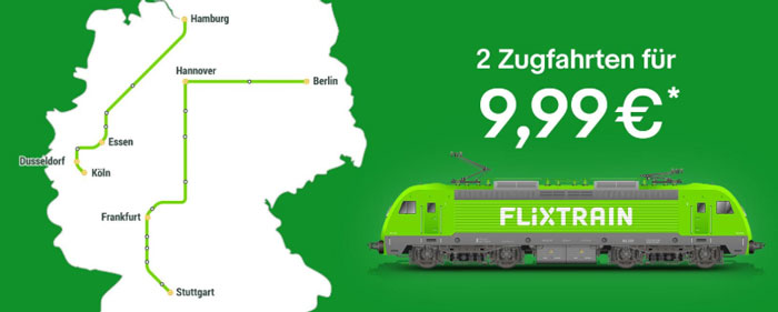 FlixTrain Gutschein für 2 Zugfahrten (deutschlandweit) für 9,99€ über eBay