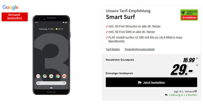 Vodafone Smart Surf Tarif + Pixel 3