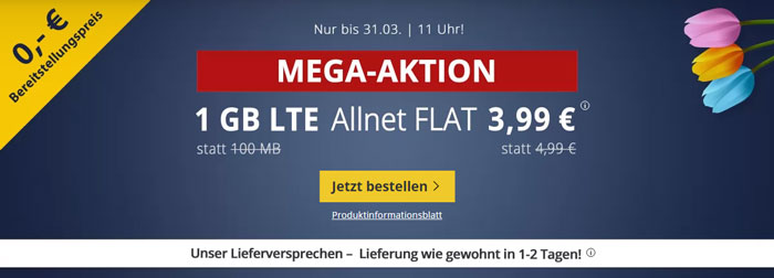 PremiumSIM Mega-Aktion: 1 GB LTE + Allnet-Flat Für 3,99€ Pro Monat