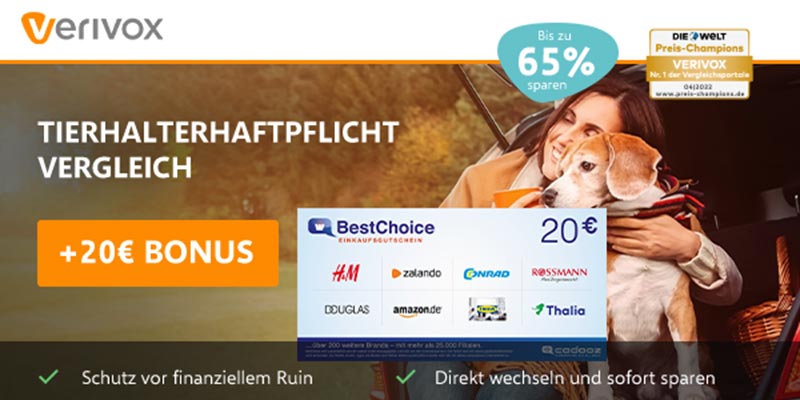 Verivox Tierhalterhaftpflichtversicherung + Amazon Gutschein